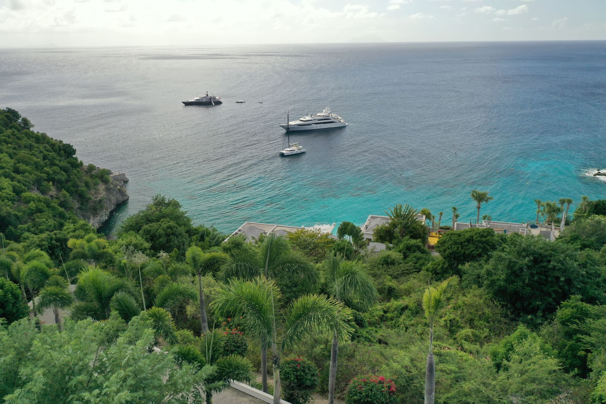 Yachts at anchor off the coast of St Barth